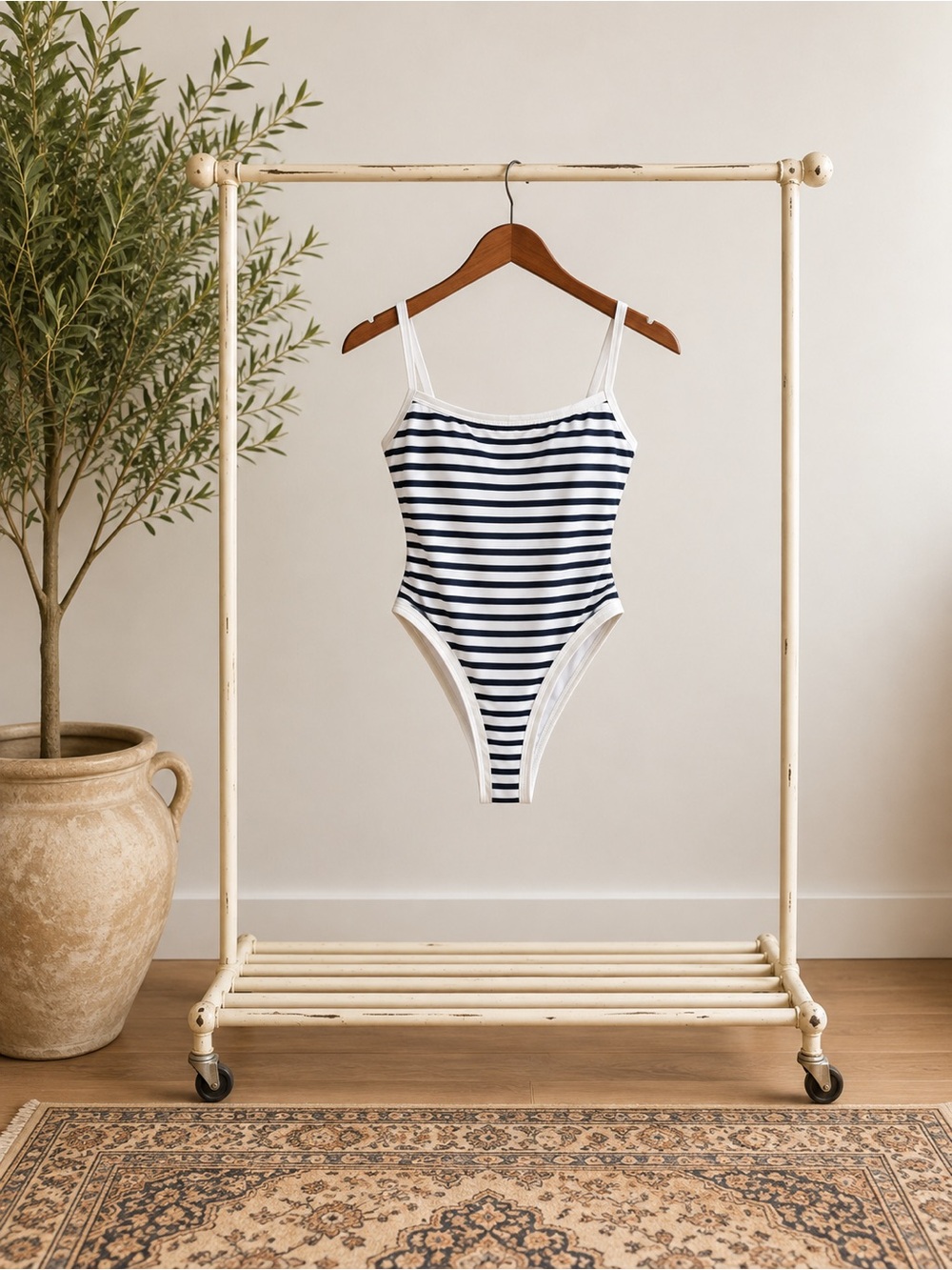 Classic Navy Stripe One-Piece Swimsuit
